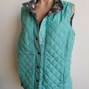 Quilted Vest Aqua Brown Size L Reversible